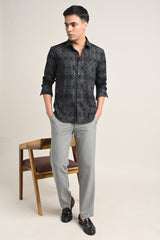 Stretch Printed Shirt in Charcoal Black - IVYN