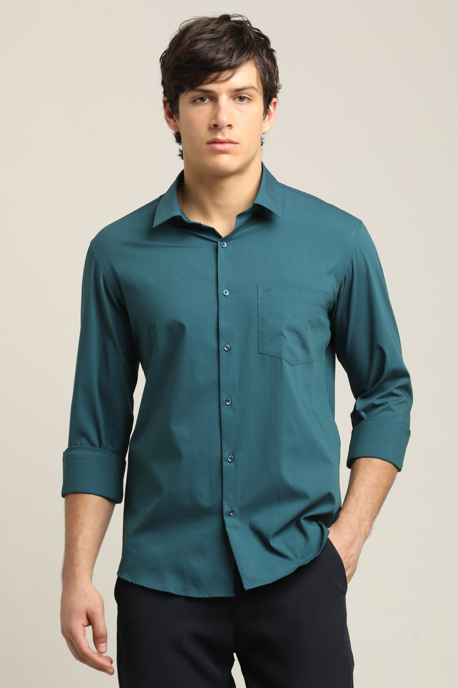 IVYN Solid Shirt back view in Ocean Teal Blue
