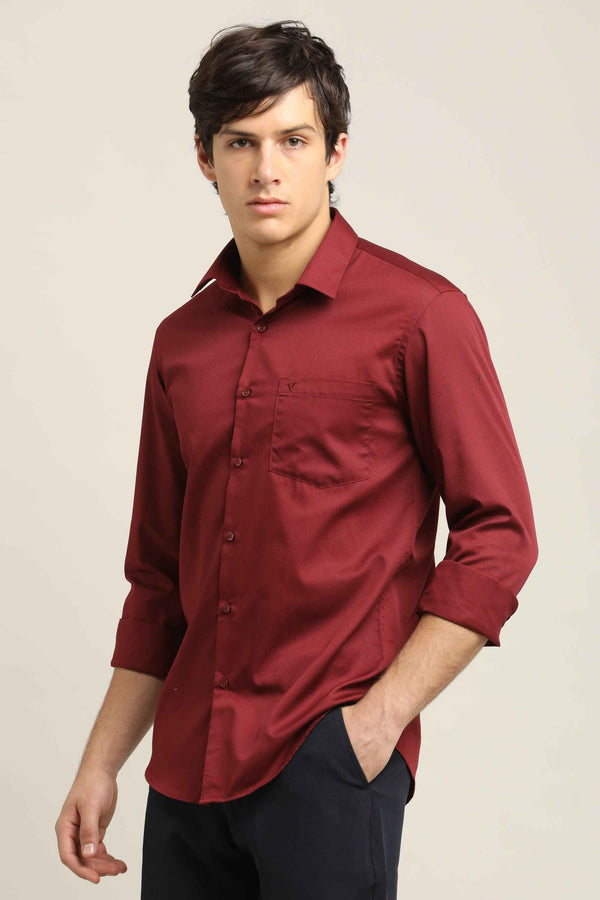 Solid Shirt - Burgundy Red