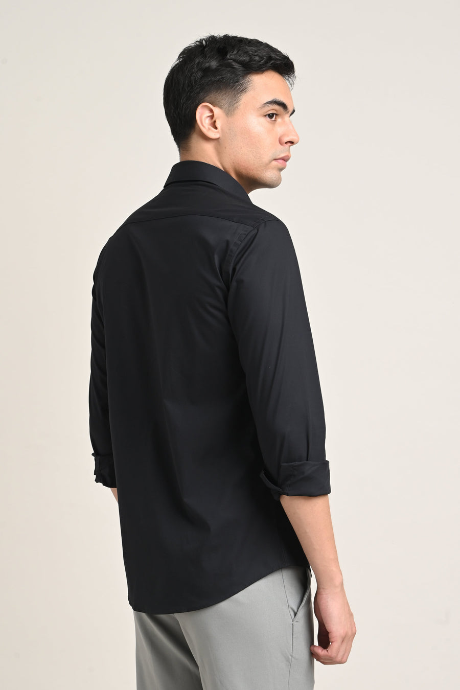 IVYN Stretch Solid Shirt side view in Black
