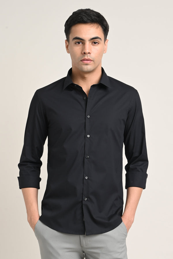 Stretch Solid Shirt - Black (image 3)