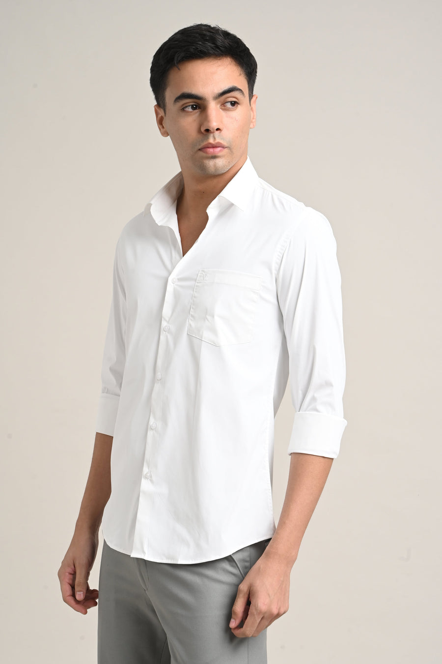 IVYN Stretch Solid Shirt back view in Classic White