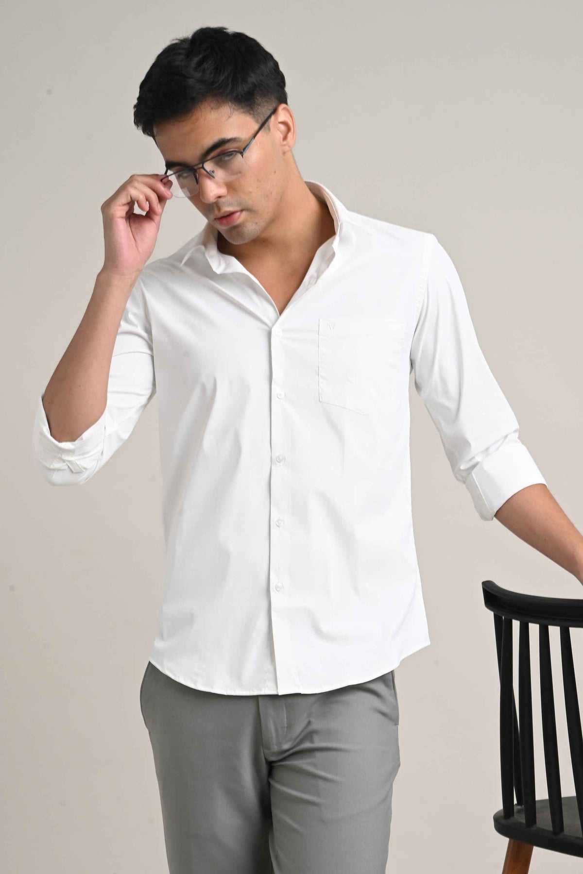 Stretch Solid Shirt in White
