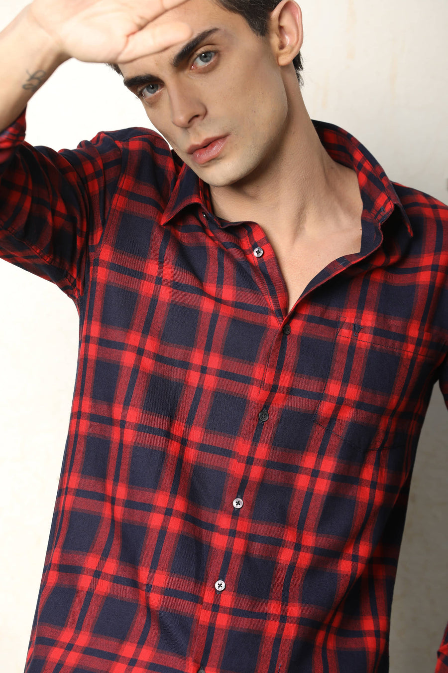 Red & Navy Blue Checked Casual Shirt – Unifit, Full Sleeves - IVYN
