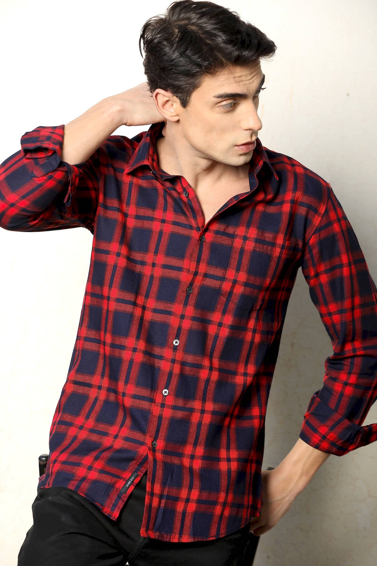 Red & Navy Blue Checked Casual Shirt