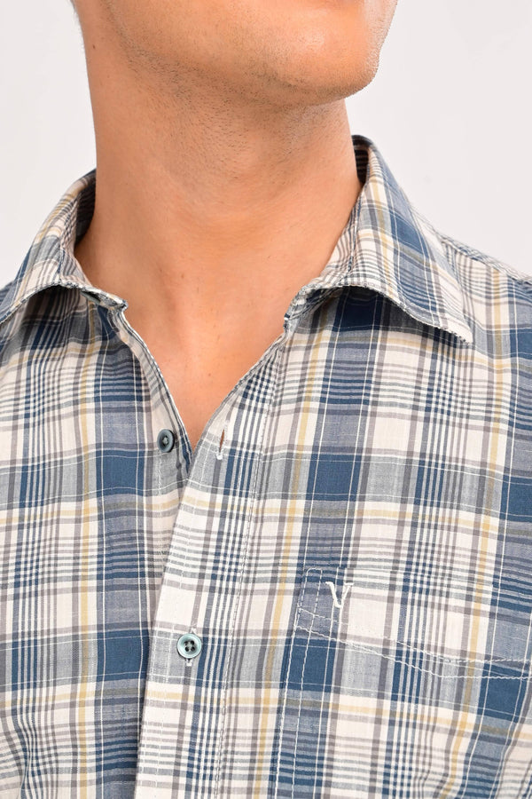 IVYN Smart Casual Plaid Shirt – Tailored Comfort Fit - Stone Blue (image 4)
