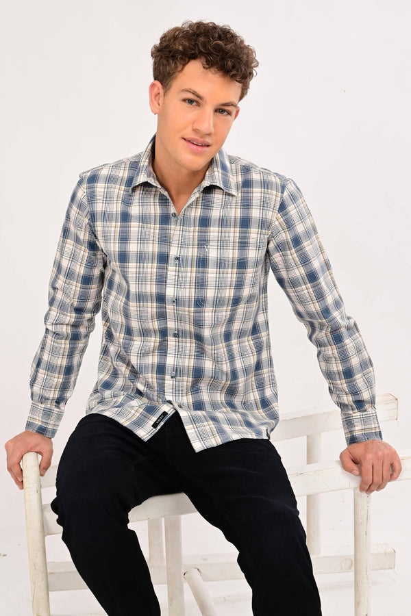 IVYN Smart Casual Plaid Shirt – Tailored Comfort Fit - Stone Blue (image 5)