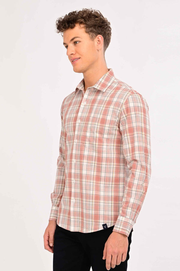 IVYN Smart Casual Plaid Shirt – Tailored Comfort Fit - Coral Sand (image 2)