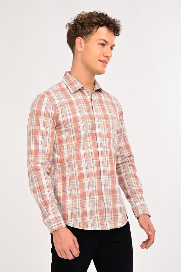 IVYN Smart Casual Plaid Shirt – Tailored Comfort Fit - Coral Sand (image 3)
