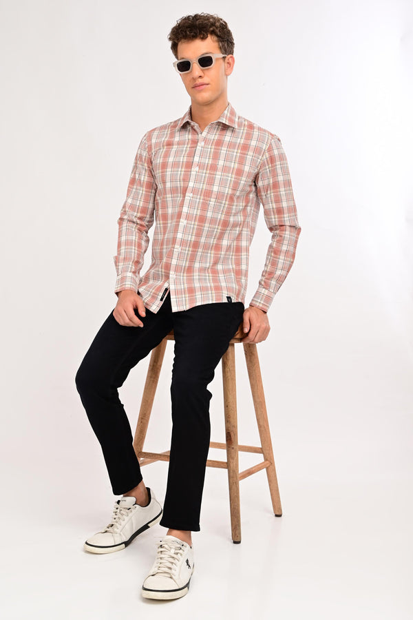 IVYN Smart Casual Plaid Shirt – Tailored Comfort Fit - Coral Sand (image 5)