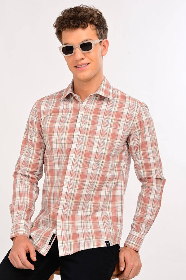 IVYN Smart Casual Plaid Shirt – Tailored Comfort Fit - Coral Sand (image 4)