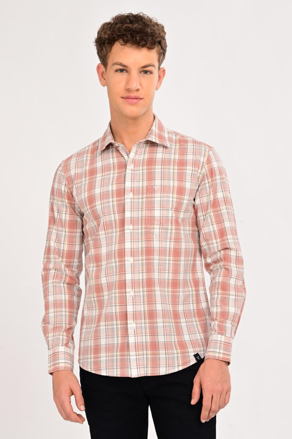 IVYN Smart Casual Plaid Shirt – Tailored Comfort Fit - Coral Sand (image 6)