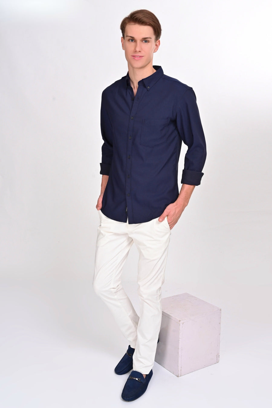 Solid Martin Brax Navy Blue Shirt - IVYN