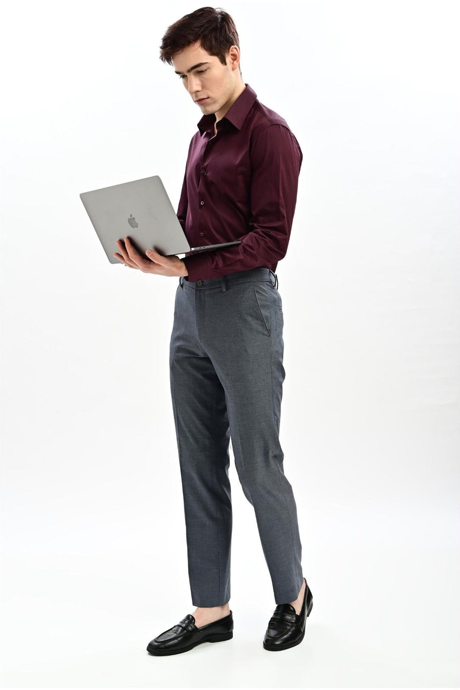 Steel Grey Mélange Straight Fit Formal Trousers