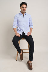 IVYN Stretch Cotton Pinstripe Shirt in Sky Blue