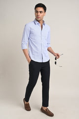 IVYN Stretch Cotton Pinstripe Shirt in Sky Blue