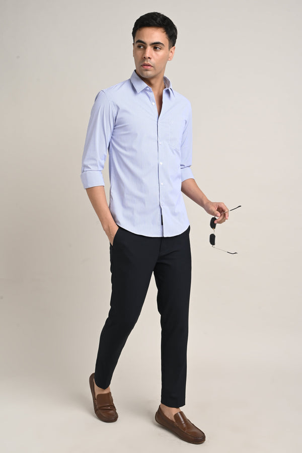 Stretch Cotton Pinstripe Shirt - Sky Blue (image 5)