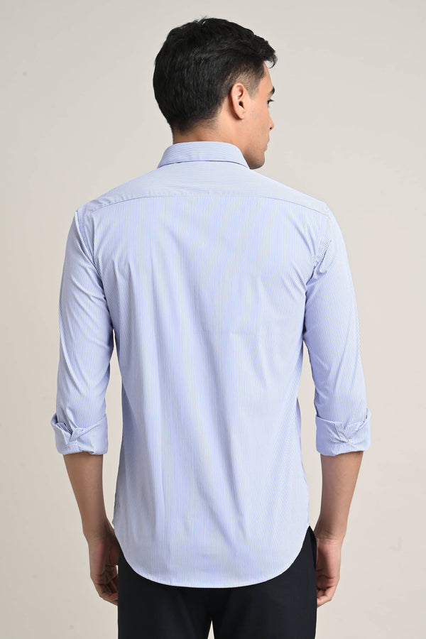 Stretch Cotton Pinstripe Shirt - Sky Blue (image 4)