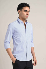 Stretch Cotton Pinstripe Shirt – Sky Blue