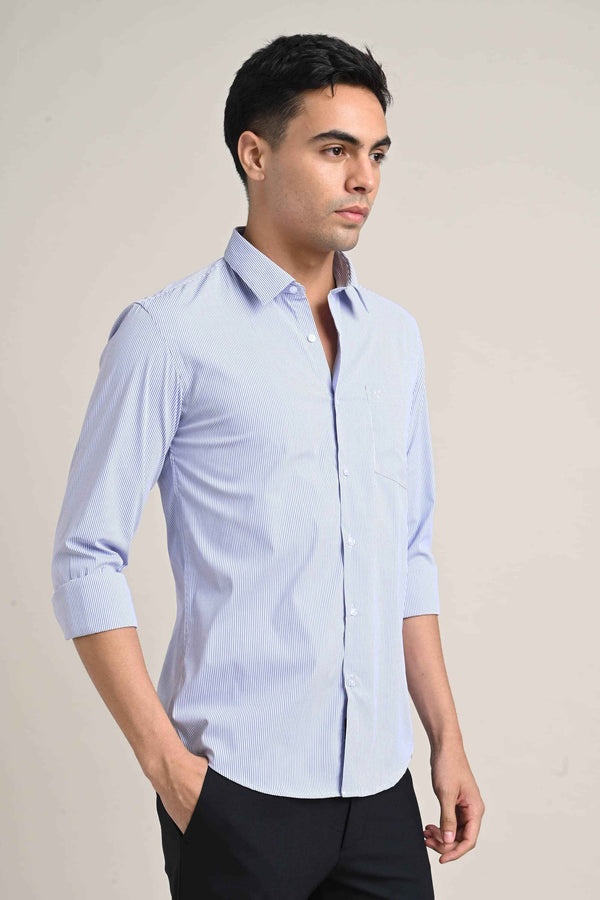 Stretch Cotton Pinstripe Shirt - Sky Blue (image 2)
