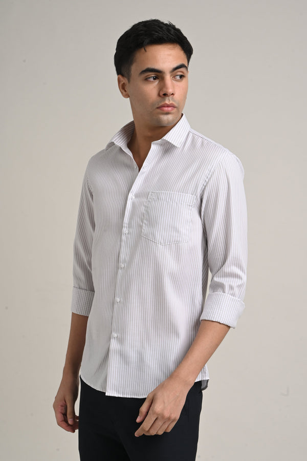 Stretch Cotton Pinstripe Shirt - Soft Grey (image 2)