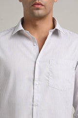 IVYN Stretch Cotton Pinstripe Shirt in Soft Grey