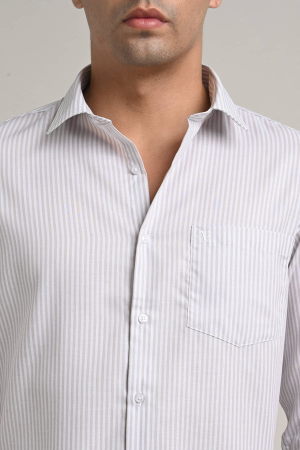 Stretch Cotton Pinstripe Shirt - Soft Grey (image 4)