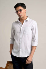 Stretch Cotton Pinstripe Shirt – Soft Grey
