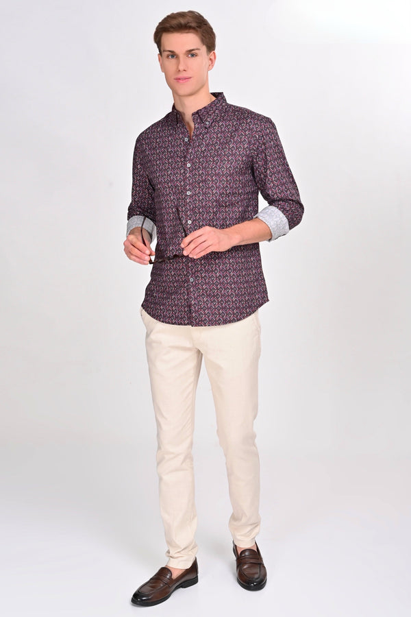 Maroon Diamond Printed Shirt (image 2)