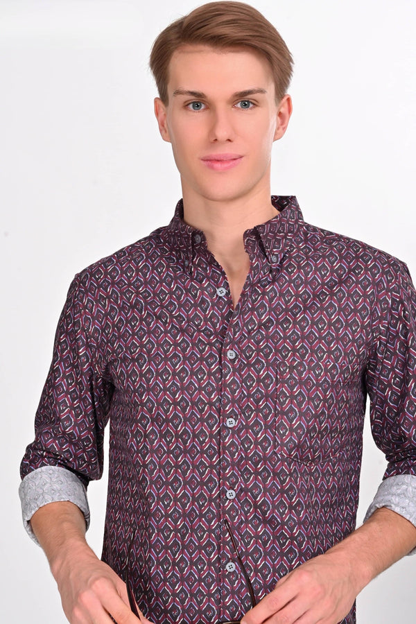 Maroon Diamond Printed Shirt (image 1)