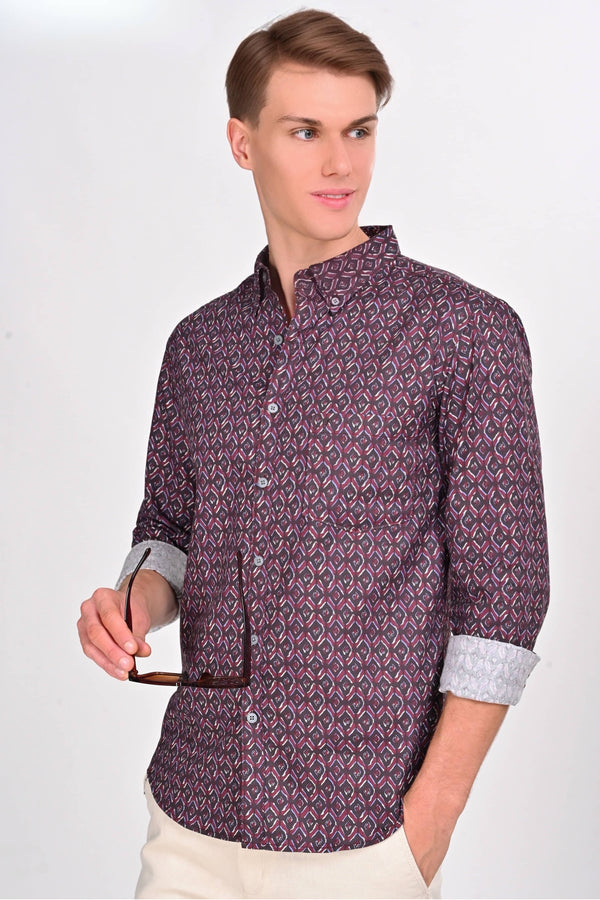 Maroon Diamond Printed Shirt (image 5)