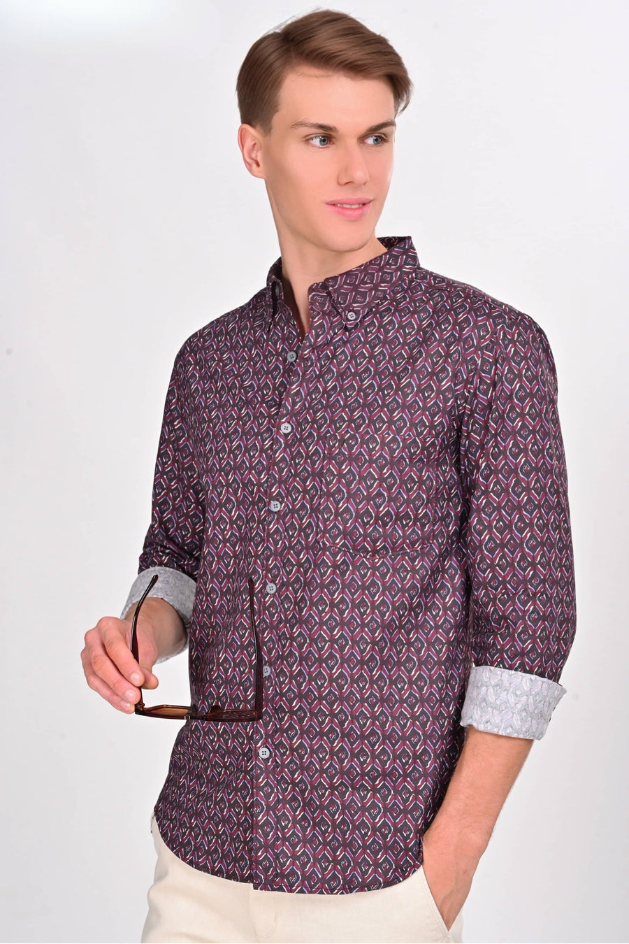 Maroon Diamond Printed Shirt - IVYN