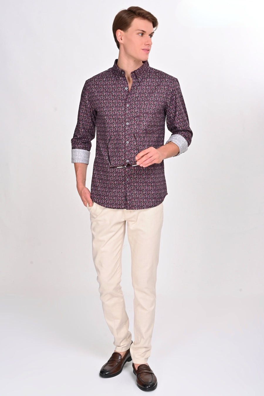 Maroon Diamond Printed Shirt - IVYN