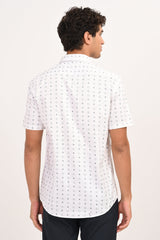 White Microprint Half Sleeve Casual Shirt - IVYN