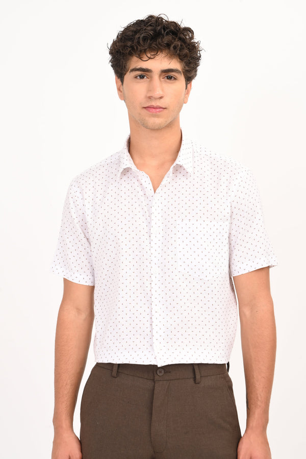 White Printed Half Sleeve Casual Shirt (image 1)
