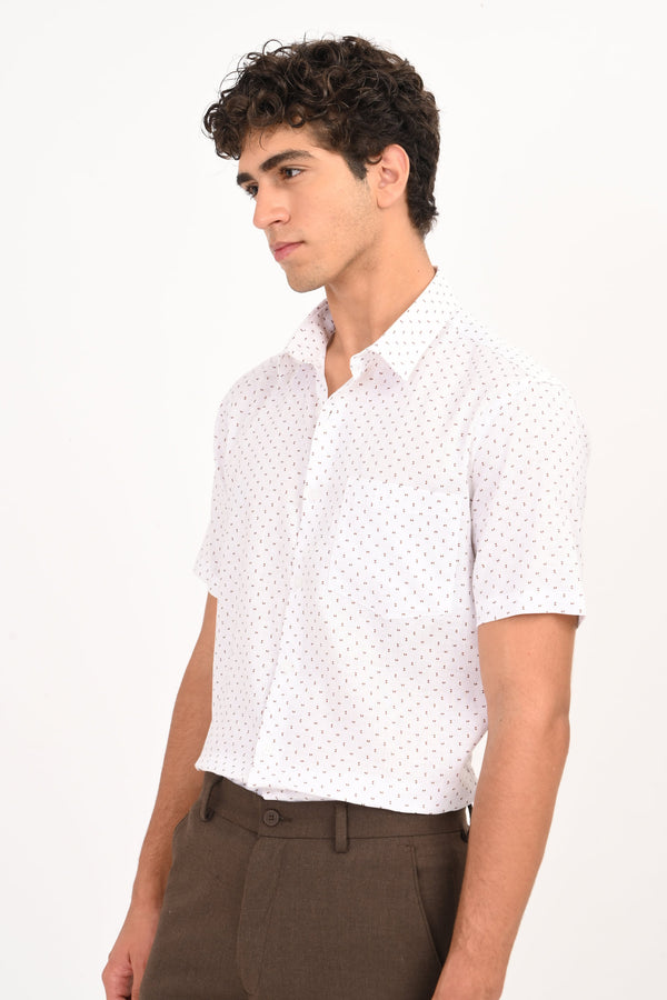 White Printed Half Sleeve Casual Shirt (image 2)