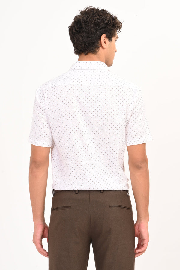 White Printed Half Sleeve Casual Shirt (image 6)