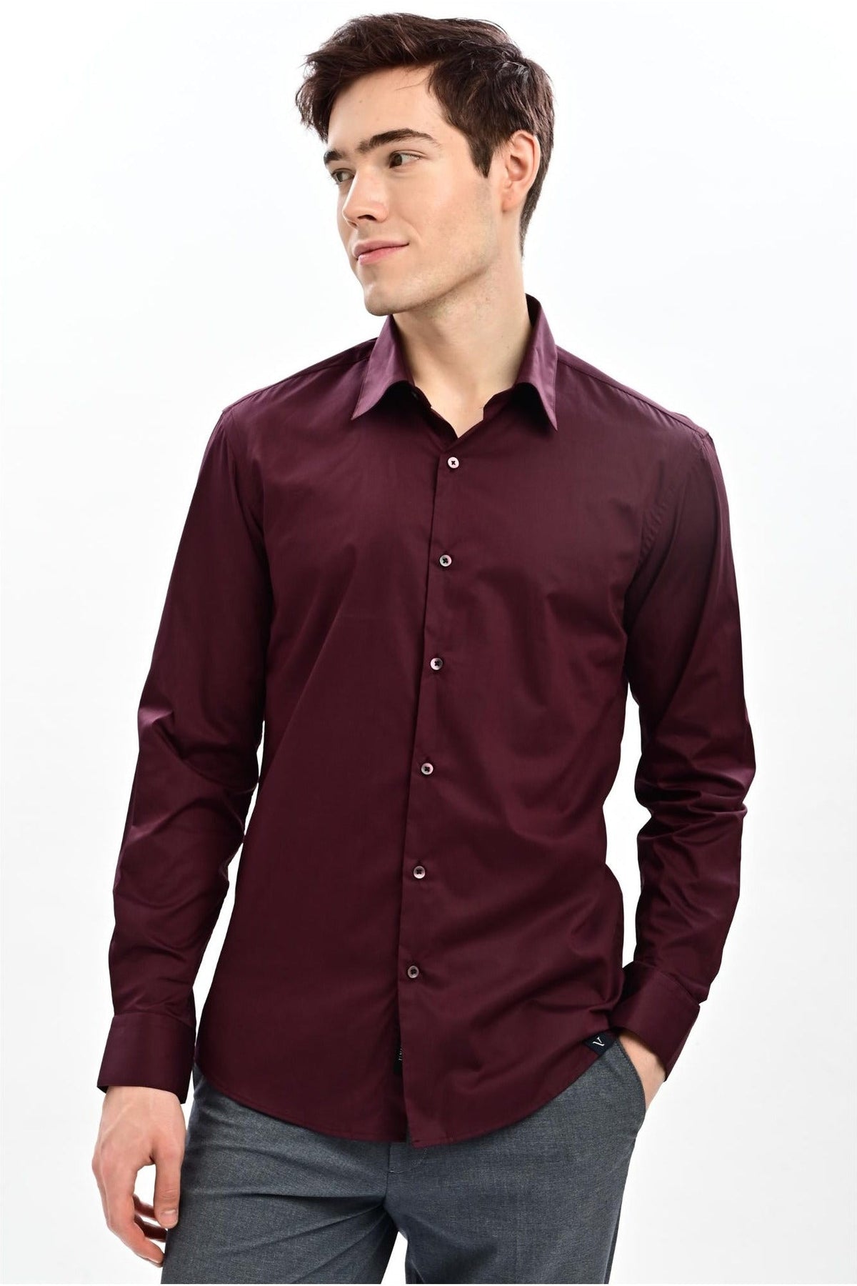 Wine Satin Slim Fit Formal Shirt