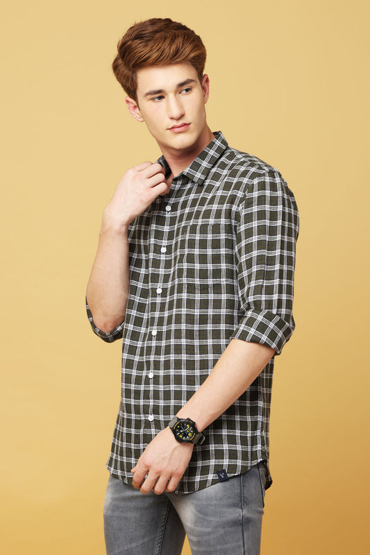 Green Linen Check Shirt - IVYN - My Store